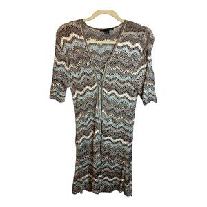 Boston Proper‎ Sweater Women's size Large crochet cover up Cardigan Brown Blue